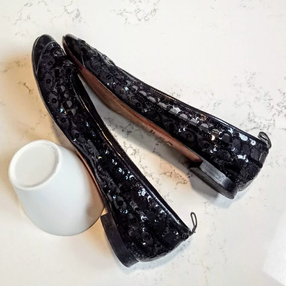 Giorgio Armani Black Mesh Sequin Italian Ballet Flats